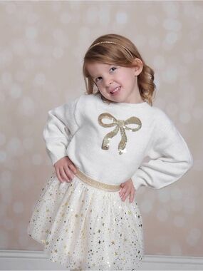 The Children's Place Cream & Gold Bow Sweater with Star Tulle Skirt